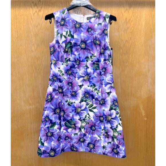 Dolce & Gabbana Purple Anemone Floral Silk Sleeveless Mini Dress 42 M - Picture 4 of 6